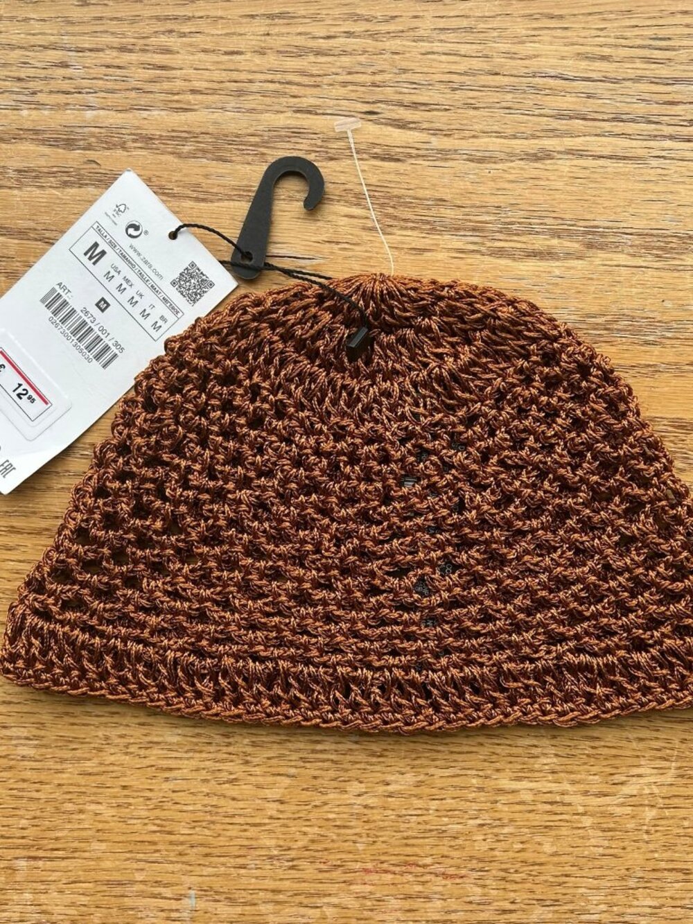 NEW Zara Slouchy Crocheted Boho Rust Brown Cap Hat Sz M